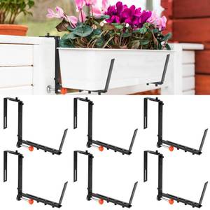 lot 16042 image: BAUMFEUER 6 Pack Adjustable Window Planter Box Bracket, Hangers Flower Box Shelving with Leveling Support Bar for Outdoor Window Sill, Deck, Railing, Fences, Pergola, Balconies and Gardens