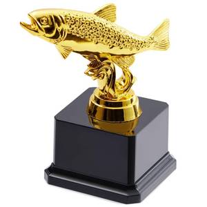 lot 16464 image: Juvale Small Golden Fishing Trophy Award for Ceremonies, Tournaments, Competitions, and Fish Derbies, Biggest Fish Trophy for Kids and Adults, Customizable Base for Personalized Engraving, 3x5 in