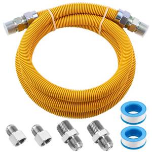 lot 16468 image: AMI PARTS 72 Flexible Gas Line Kit Yellow Coated, Gas Hose Connector Kit for Dryer, Stove, Water Heater,58 OD(12 ID) Stainless Steel Gas Line with Connector 12 MIP &12FIP & 34MIP Fitting