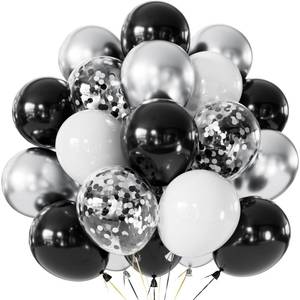 lot 16470 image: Black and Silver Balloons, 60 Pcs Graduation Balloons, 12 In Black White Silver Confetti Balloon, Metallic Silver Balloon for Graduation, Birthday, Anniversary, Wedding, Sliver Theme Party Decoration