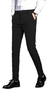 lot 16473 image: Plaid&Plain Mens Stretch Dress Pants Slim Fit Skinny Suit Pants 7101 Black 32W30L