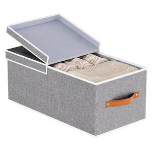 lot 16483 image: YheenLf 1-Pack Storage Box, Foldable Blanket Basket with Detachable Lid, Linen Closet 0rganizers with Double Handles, Collapsible Cubes for Organizing, Grey, 13 x 9.1 x 5.5 inch