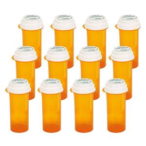 lot 16490 image: Prescription Reversible Thumb Tab Vials, Medicine Container, Pill Bottle, Prescription Pharmacy Vials Reversible Cap with Aminal Pet Resistant (not Child Resistant) Open (13 Dram, 12pcs)
