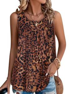 lot 16496 image: CHICGAL Womens Summer Tank Tops Sleeveless T Shirt Casual Loose Fit Tunic Blouses(Brown Leopard,2XL)