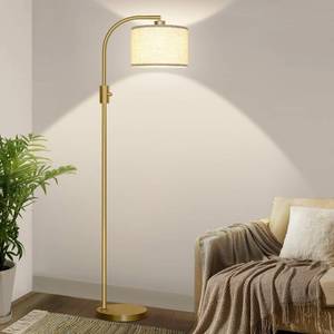 lot 17076 image: ��Upgraded�� Dimmable Gold Floor Lamp, 1200 Lumens LED Bulb Included, Arc Floor Lamps for Living Room Modern Standing Lamp with Linen Shade, Tall Lamp for Living Room Bedroom Office Reading Room Nursery