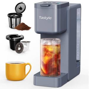 lot 17088 image: Tastyle Single Serve Hot & Iced Coffee Maker with Strong Brew, 40oz Removable Reservoir, 6 Brew Sizes, Compatible with K Cup and Grounds, Compact for Home, Office, RV and Dorm, Gray (2.0 Version)