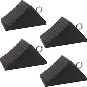 lot 17089 image: AFA Tooling - Heavy Duty Rubber Wheel Chocks wEyebolt Tie Off Handles - RV Wheel Chock for Front & Back Tires - Quick Grip Ribbed Design - Great for Your Camper, Trailer, RV, Truck, Car, ATV - 4 Pack