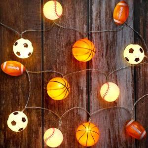 lot 18248 image: Bencailor 9. 84 ft Baseball Assorted Sport Ball Theme String Lights Baseball Basketball Football Soccer String LED Light up Decorations Battery Operated for Party Bedroom Decor