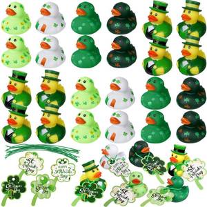 lot 18250 image: Jerify 12 Set St. Patricks Day Rubber Ducks with St. Patricks Day Gift Cards 2 Inch Irish Shamrock Rubber Ducks Holiday Duck Toys for Carnival Party Favor