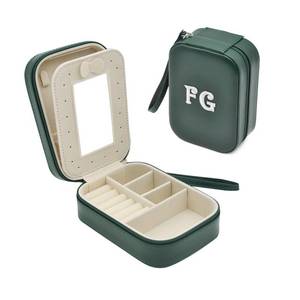 lot 18252 image: Cuifdem-Jewelry Organizer for Travel with Hand Strap and Monogram, Jewelry Travel Case with Mirror, Small Jewelry Case for Girls Women, Personalized Travel Jewelry Case(premium dark green, FG)