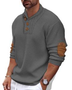 lot 18254 image: Beotyshow Mens Shawl Collar Pullover Sweaters Textured Cable Knit Lightweight Sweater with Elbow Patches Grey