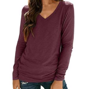 lot 18255 image: Womens Crewneck T Shirts Lightweight Long Sleeve V-Neck Tee Female Loose Fit Fall Tops Fashion Trendy Soft Clothes Outfits