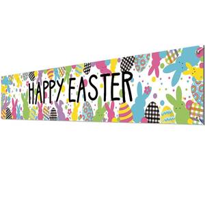 lot 18257 image: Easter Bunny Banner Colorful Easter Signs Decorations Supplies with Bunny & Egg Design for Festive Decor Ideal for Indoor Outdoor Decorations Fence Yard Sign Photo Backdrop 6 Feet