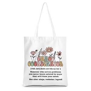 lot 18258 image: Chaos Coordinator Wildflower Tote - Reusable Grocery Bags for Teachers, Coaches, Beach & Shopping - Thank You Gifts for Women 2 Count