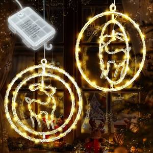 lot 18260 image: Anordsem Christmas Window Lights Decorations 12.6 Inch Battery Operated Silhouette Light for Windows - LED Reindeer Hanging Lighted Indoor Door Wall Home Decorative 2 Pack
