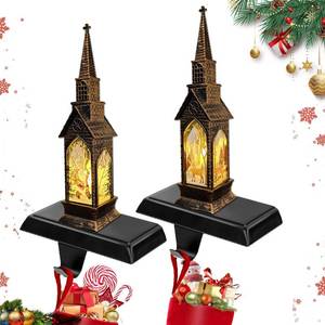 lot 18265 image: Guojanfon 2Pack Black Christmas Stocking Holders with Xmas Night Lights -Santa & Elk Designs (SantaElk)