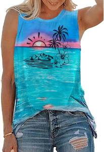 lot 18272 image: Hawaiian Shirts for Women Hawaiian Flower Tank Tops Luau Tshirt Hibiscus Flower Tshirt Summer Vacation Sleeveless Shirts