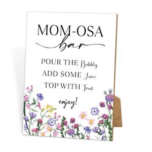 lot 18273 image: Floral Momosa Bar Sign,Boy Or Girl Baby Shower Decorations,Baby Shower Ideas,New Mum Brunch,Mothers Day Decorations for Party,Bar Supplies,Gender Reveal Tabletop Sign With Stand,37 4 Count