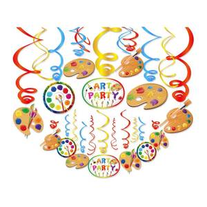 lot 18274 image: Kristin Paradise 30Ct Art Hanging Swirl Decorations, Sip n Paint Party Supplies, Little Painting Artist Birthday Theme Decor for Boy Girl Kids Baby Shower