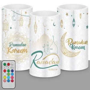 lot 18282 image: Retisee 3 Pcs Ramadan Kareem Flameless Candles with Remote Eid Mubarak LED Candles Ramadan Moon Decorations for Home Battery Operated Decorative Lights for Party Supplies Home Decor