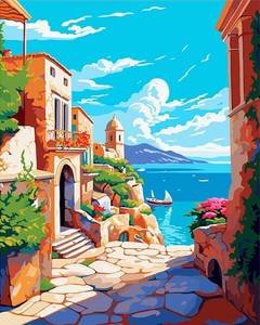 lot 18286 image: tigdtiu Landscape Paint by Number for Adults Beginner, Seascape Paint by Numbers,DIY Acrylic Adult Paint by Number Kits on Canvas for Home Wall Decoration 16x20 Inch