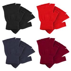 lot 18287 image: 4 Pairs Half Finger Gloves Winter Mittens Warm Knitted Gloves Fingerless Stretchy Typing Working Running Biking Driving for Women Men - Solid Color Red, Wine, Gray, Black