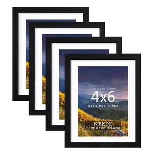 lot 18296 image: KTKDE 4x6 Picture frame Set of 4,black Woodgrain Photo Frame 3.5x5 mat or 4x6 Without Mat, Tempered Glass,4 by 6 small picture frames for Wall or Tabletop Family Friends Wedding Home Decor best gift
