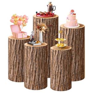 lot 18305 image: SaitiMade Set of 5 Wood Cylinder Stand Covers, Spandex Pedestal Stand Covers for Party, Wedding or Baby Shower Event Decor (Only Contains Cylinder Covers)
