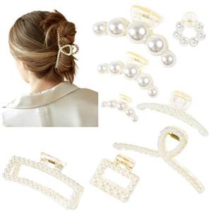 lot 18311 image: Pearl Hair Accessories for Women - 8PCS Claw Clips for Thick and Thin Hair, Barrettes for Styling and Weddings