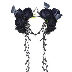 lot 18328 image: MOSTORY Black Flower Crown Headband - Gothic Floral Headpiece with Butterfly Dark Fairy Crown for Women Witch Aesthetic Renfaire Renaissance Party Cosplay