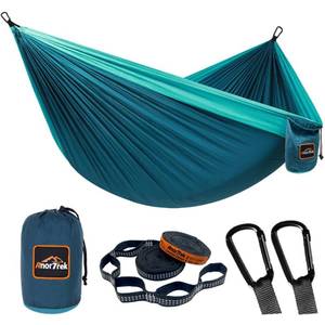 lot 18332 image: AnorTrek Camping Hammock, Super Lightweight Portable Parachute Hammock with Two Tree Straps Single or Double Nylon Travel Tree Hammocks for Camping Backpacking Hiking Blue&Dark Blue