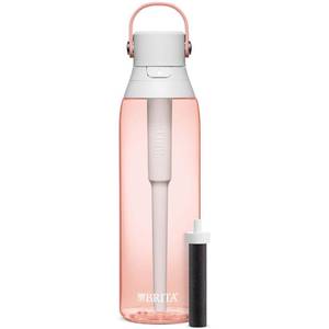 lot 18340 image: Brita Hard-Sided Plastic Premium Filtering Water Bottle, BPA-Free, Reusable, Replaces 300 Plastic Water Bottles, Filter Lasts 2 Months or 40 Gallons, Includes 1 Filter, Blush - 26 oz.