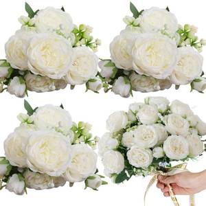 lot 18347 image: ASTRYAS 3Pcs White Flowers Peonies Artificial Flowers Wedding Flowers Fake Silk Peony Faux Wedding Bride Bouquet for Cake Party Office Home Decor Anniversary Birthday