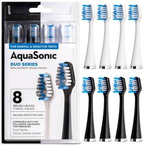 lot 18358 image: AquaSonic Duo Series Replacement Brush Heads  for Normal & Sensitive Teeth  Compatible with Duo Series & Home Dental Center Toothbrush Handles  NOT Compatible with Duo Series Pro