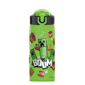 lot 18363 image: Zak Designs Minecraft Water Bottle For School or Travel, 25 oz Durable Plastic Water Bottle With Straw, Handle, and Leak-Proof, Pop-Up Spout Cover (Creeper)