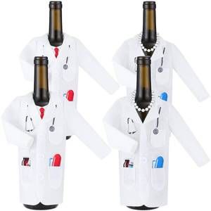lot 18384 image: 4 Pcs White Coat Wine Bag Felt Doctors White Wine Bottle Cover with Tie Lawyer Beer Can Sleeve Necklace for Nurse Men Women Practitioner Graduation Birthday Anniversary Present Law Student (Doctor)