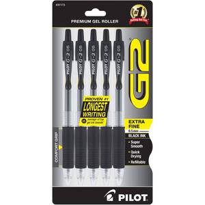 lot 18386 image: Pilot, G2 Premium Gel Roller Pens, Extra Fine Point 0.5 mm, Pack of 5, Black