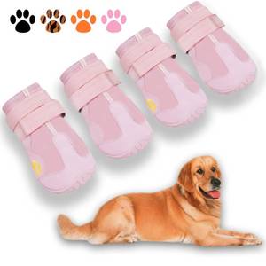 lot 18394 image: XSY&G Dog Boots,Waterproof Dog Shoes,Dog Booties with Reflective Strips Rugged Anti-Slip Sole and Skid-Proof,Outdoor Dog Shoes for Medium Large Dogs 4Pcs Pink-Size 8