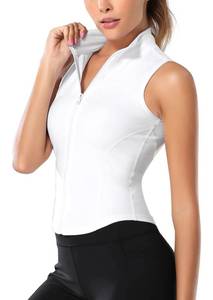 lot 18398 image: Full Zip Up Running Workout Vests for Women Summer Lightweight Sleeveless Tank Top Nylon Dry Fit Slimming Athletic Tank Top Fashion Solid Yoga Training Gym Fitness Shirts White