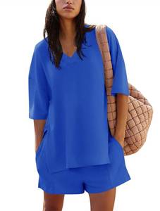 lot 18399 image: Yousify Two Piece Sets for Women Spring Outfits Post Partum Summer Lounge Sets for Women Royal Blue XL