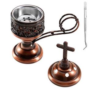 lot 18406 image: Yawlsow Incense Burner, Frankincense Charcoal Incense Stand, Bakhoor Incense Burner Holder, Ideal for Aromatherapy, Yoga and Spa, Home and Christian Church Censer, (Red Copper)