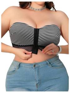 lot 18408 image: MakeMeChic Womens Plus Size Strapless Bras Front Closure Bandeau Half Push Up Bra Wireless Bralette Black and White XX-Large Plus