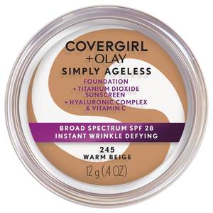 lot 18409 image: COVERGIRL Simply Ageless Instant Wrinkle Defying Foundation, SPF 28, Hyaluronic Complex & Vitamin C - 245 Warm Beige, Pack of 1