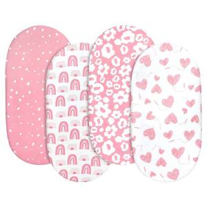 lot 18411 image: Gllquen Baby Bassinet Sheets 4 Pack, Breathable Cozy Fitted Mattress Sheet, Elastic Travel Crib Fashionable Floral Pattern, Standard Cradle Safe Sheets for Baby Boy Girls 32X16(Love)
