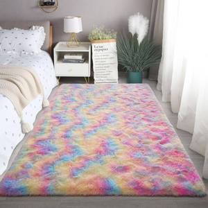 lot 18412 image: Blivonta Rainbow Rug for Kids Room - Fluffy Shaggy Plush Area Carpet - 3x5 Size, Perfect for Nursery, Bedroom, Playroom & Dorm USED