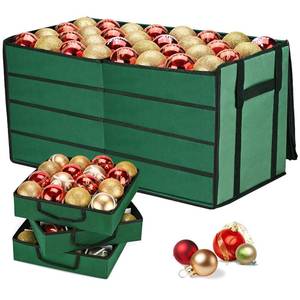 lot 19008 image: BROSYDA Christmas Ornament Storage Box, Ornament Organizer with 8 Removable Trays and Adjustable Dividers Holds 128 Pcs Decoration Balls, Dual Zipper for Christmas Ornament Storage (Green)