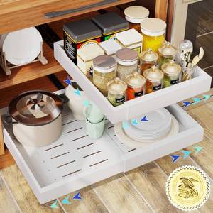 lot 19012 image: Gracenal Pull Out Cabinet Organizer, Kitchen Organizers and Storage 16.5 DEEP Expandable Width 12.5 - 19.7, Heavy Duty & 3 Trails, No-Nail Sticker Bathroom Kitchen Organization and Storage 1 Pack