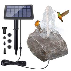 lot 19020 image: Solar Fountain Bird Bath with Solar Panel, Rockery Granite Water with 5 Nozzles Solar Water Fountain for Birdbath Outdoor, Pond, Patio Garden, and Fish Tank