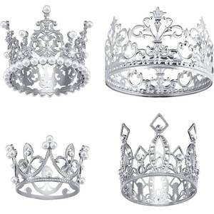 lot 20069 image: Ferraycle 4 Pieces Silver Crown Cake Topper Birthday Mini Flower Bouquet Crown Cupcake Toppers Crystal Pearl Tiara Wedding Cake Top Hair Ornament for Doll Flower Arrangements Wedding