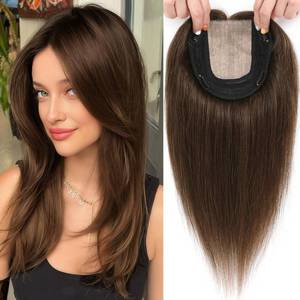 lot 20071 image: Hair Toppers for Women Real Human Hair, 360° 3D Toppers Pieces for Women with Thinning Crown Side Bangs 16 Inch Upgrade Big Basement (Medium Brown, 16 Inch Side Bangs)